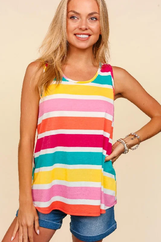 Haptics Round Neck Striped Knit Tank Cozy Women's Winter