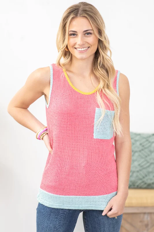 Pink And Light Blue Waffle Knit Top Bold Women's Statement