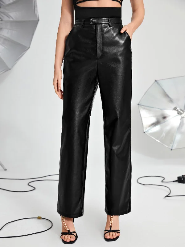 Glamorous Plain Zipper High Waist Long Women Pants