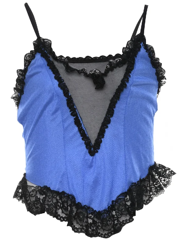 Blue & Black Sheer Panelled Camisole - S Geometric