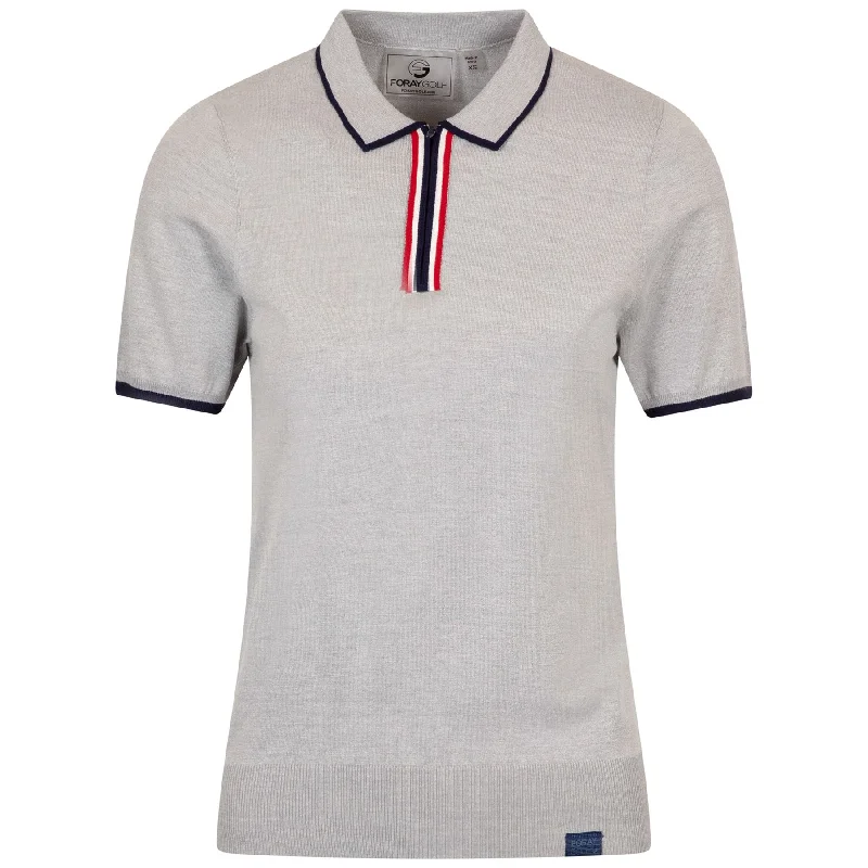 Womens Contrast Tipped Knit Polo Marl Gray - SS25 Vacation