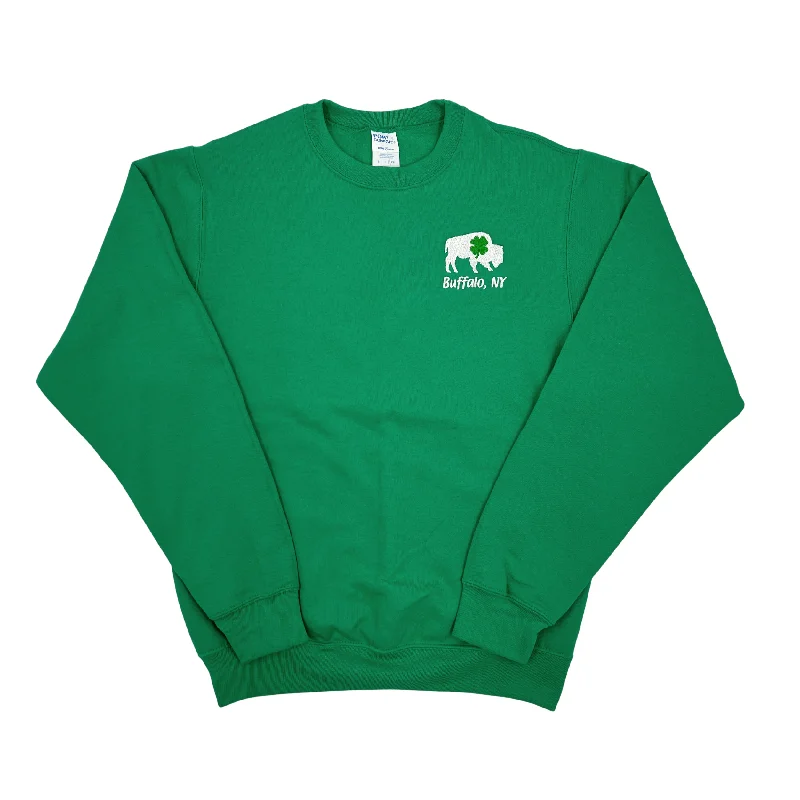 Bison With Shamrock Buffalo, NY Kelly Green Crewneck Athletic Women's High - 