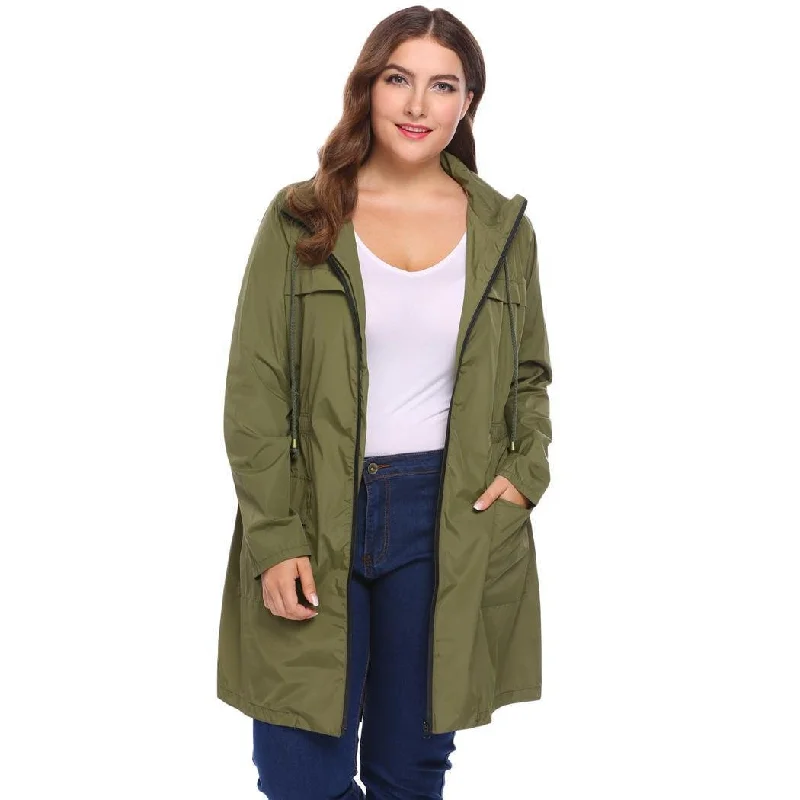 ANALUKE Drawstring Zipper Loose Windbreaker Trench Coat