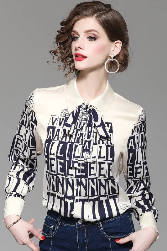 Letter Print Satin Blouse