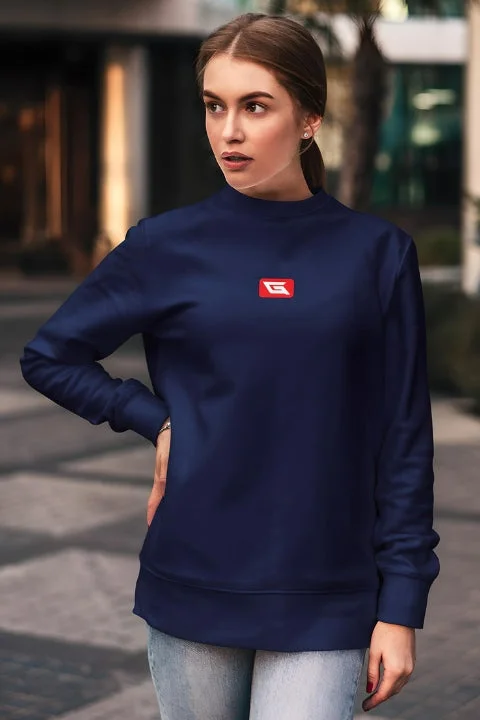 Designer Sweatshirts for Women Gymate Red logo Navy [Ctr] garde