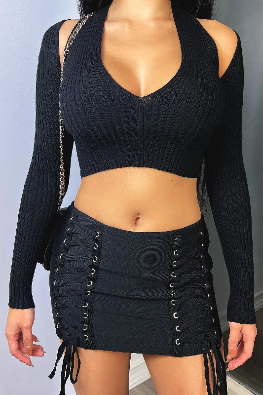Cutting Corners Cutout Sweater Cropped Top Unique Women's Upcycled