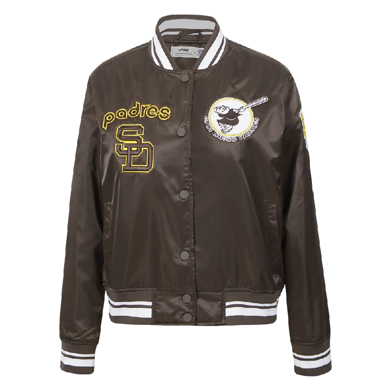MLB SAN DIEGO PADRES RETRO CLASSIC WOMEN'S RIB SATIN JACKET (BROWN) Dynamic Women's Moto MLB SAN DIEGO PADRES RETRO CLASSIC WOMEN'S RIB SATIN JACKET (BROWN) Dynamic Women's Moto