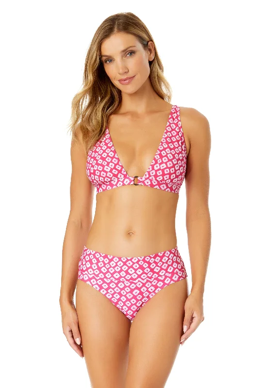 Women's Shibori Geo Ring Plunge Triangle Bikini Swim Top garde