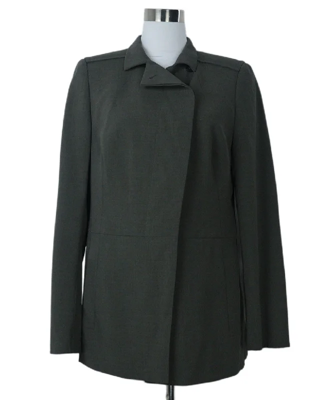 Akris Grey Wool Jacket sz 12 Classic Women's Pin - striped