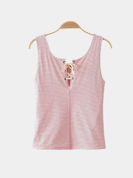Custom Stripe Lace-Up Sleeveless Camis Polished Women's Silk
