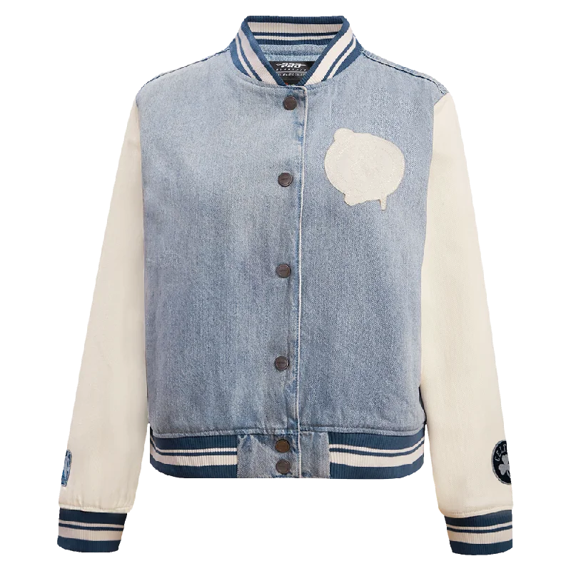 NBA BOSTON CELTICS VARSITY BLUES WOMEN'S DENIM WOMEN'S VARSITY JACKET (DENIM/LINEN) Minimalist Women's Casual NBA BOSTON CELTICS VARSITY BLUES WOMEN'S DENIM WOMEN'S VARSITY JACKET (DENIM/LINEN) Minimalist Women's Casual