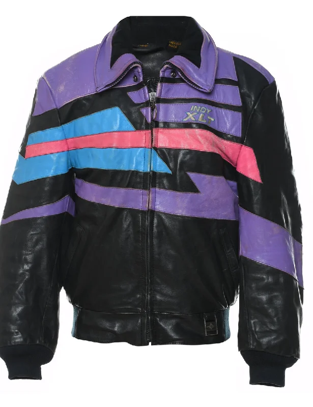 Black, Purple & Pink Polaris 1990s Leather Racing Jacket - S Bold Women's Animal Print
