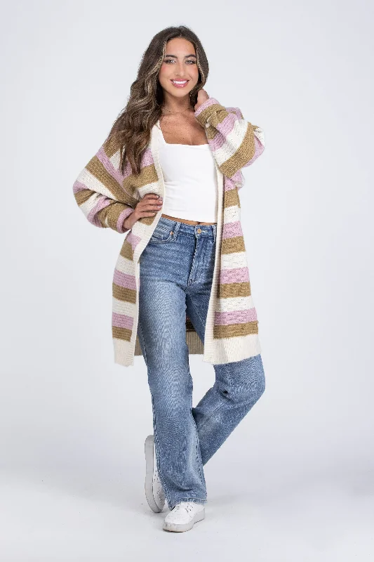 Knew It All Women's Striped Open Front Cardigan