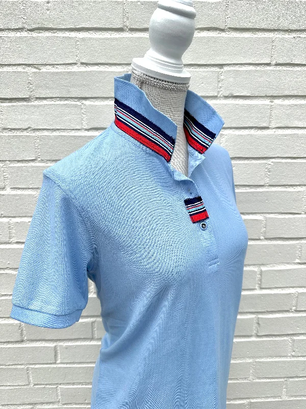 SALE - S ONLY - Madonna Light Blue Polo w Navy/Red/Blue Grosgrain (POLO4) *FINAL SALE* Compression