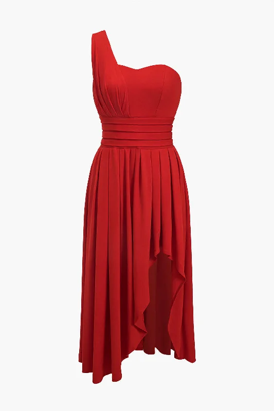 Chiffon Sleeveless One Shoulder Midi Dress Refined Women's 