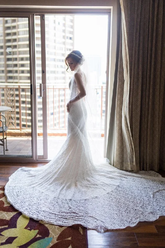 V-neckline Mermaid Wedding Dresses Lace Cathedral Train Laid - back Women's Vibe