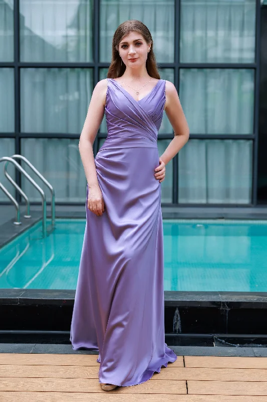 Sheath-Column Floor Length Luxe Satin Bridesmaid Dress CB0713