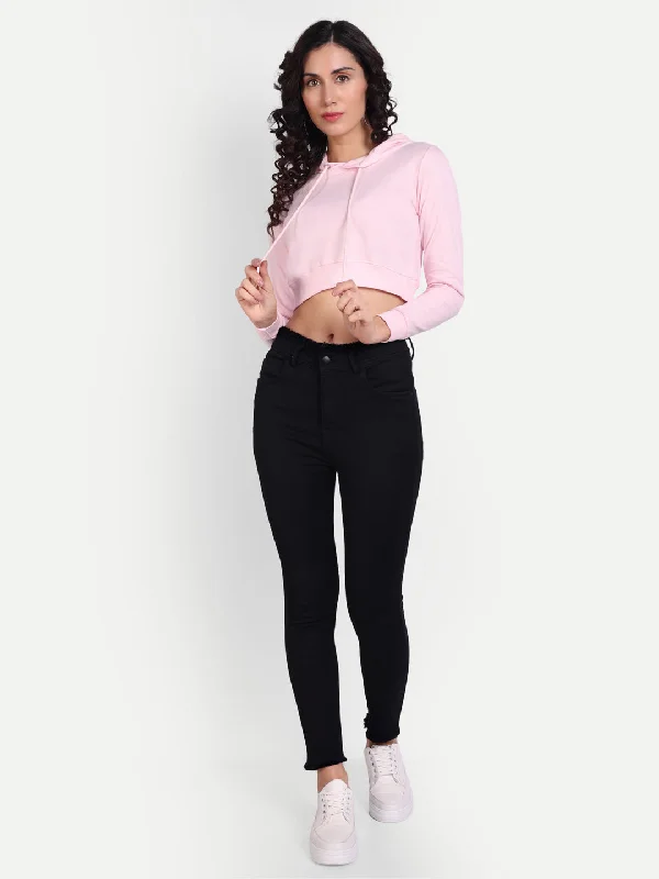 Crop Hoodie by UQ (Pink) Casual Women's Loose - fitting