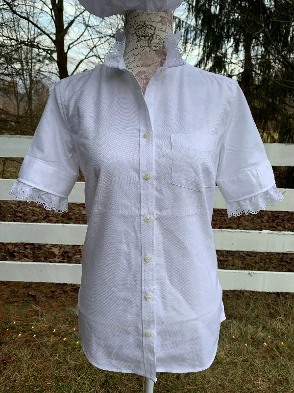 Meg Short Sleeve Eyelet Oxford (EYESS-White) Sharp Women's Italian