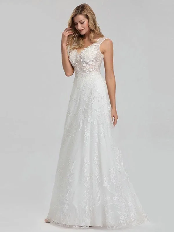 Elegant V-Neck Lace Wedding Dresses