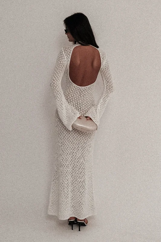 Julia Crochet Open Back Maxi Dress - White Geometric