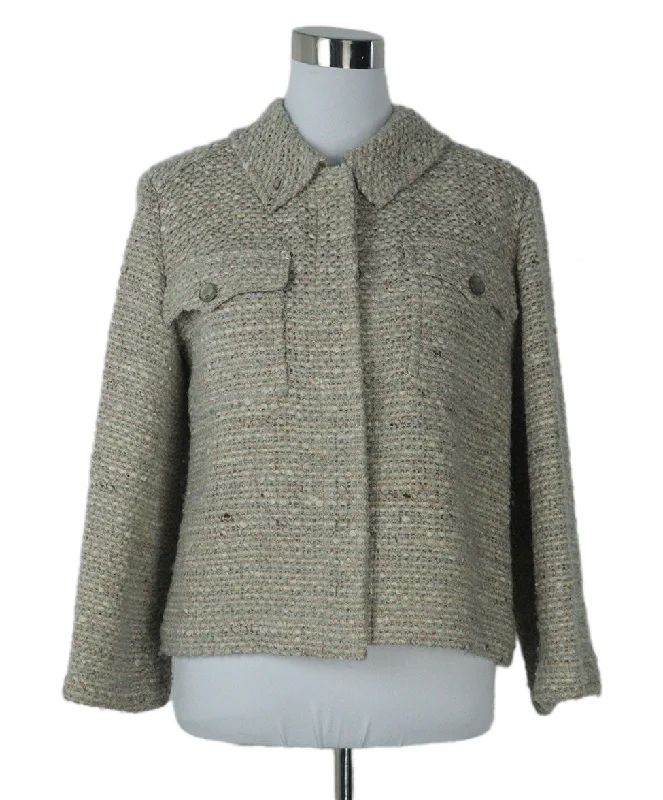 Chanel Blue & Beige Tweed Jacket sz 6 Sporty Women's Athleisure 