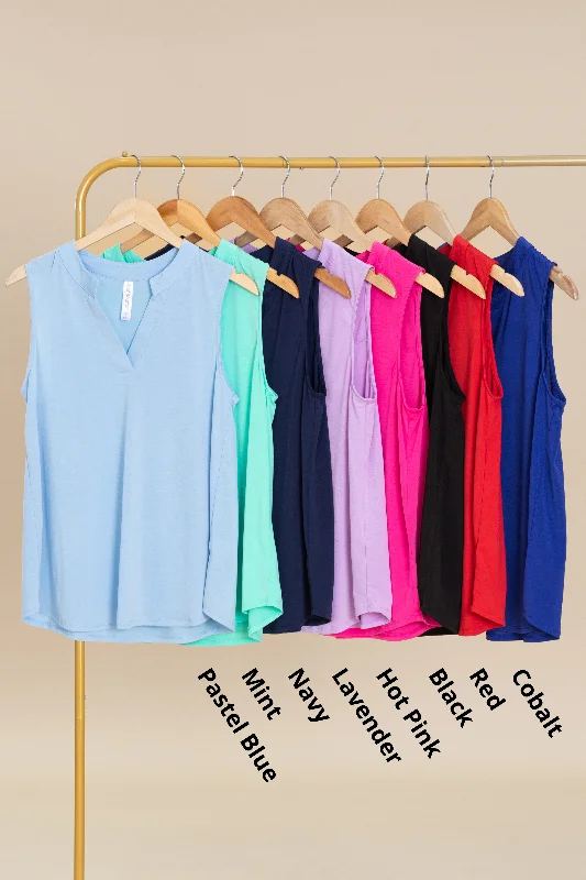 Lizzy Notch Neck Wrinkle Free Tank Streetwear Style for 