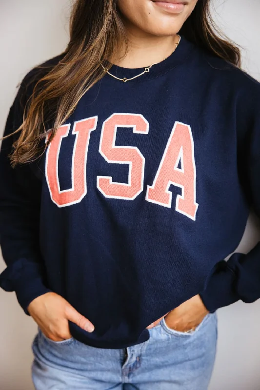 1897 Active Embroidered USA Fleece Sweatshirt for Women in Deep Navy | GT875-DEEPNAVY Confident Women's High - fashion 1897 Active Embroidered USA Fleece Sweatshirt for Women in Deep Navy | GT875-DEEPNAVY Confident Women's High - fashion