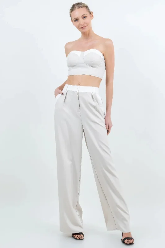 Tube Crop Top With 2 Pocket Wide Leg Pant Suit Set