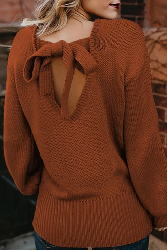 KaleaBoutique Stylish Hollow-Out Back Sweater with Tie Street