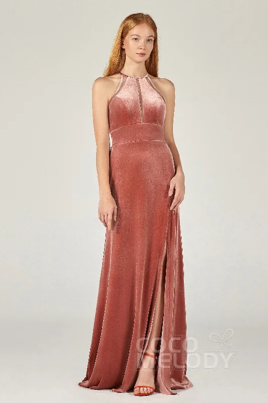 A-Line Floor Length Velvet Bridesmaid Dress Formal Dresses CB0362