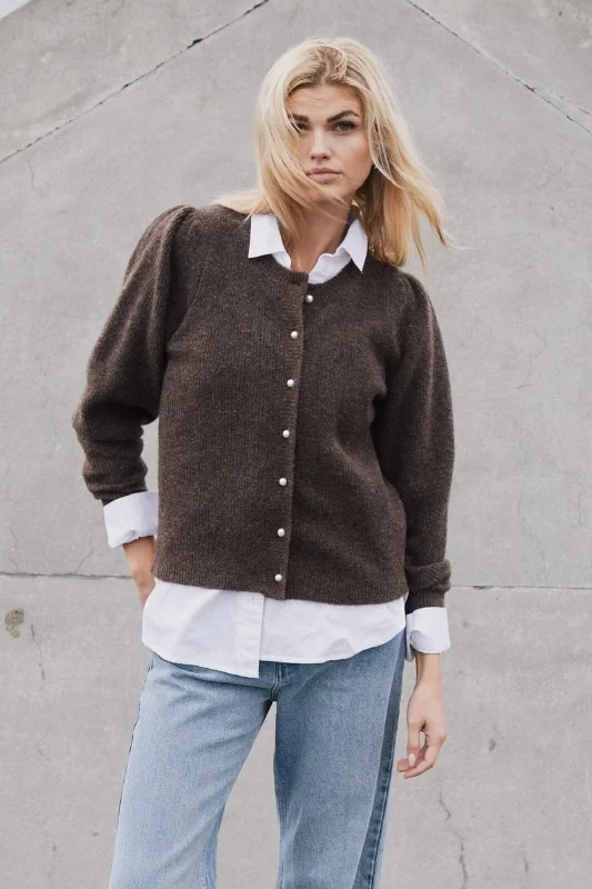 Neo Noir - Nuna Knit Cardigan - Brown Melange Traditional Women's Wool
