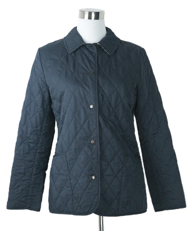 Burberry Navy Quilted Jacket sz 6 Hip Women's Retro