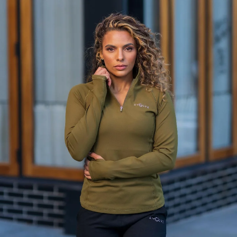 LE Sport LS Polo Shirt - Olive Green Earthy Women's 