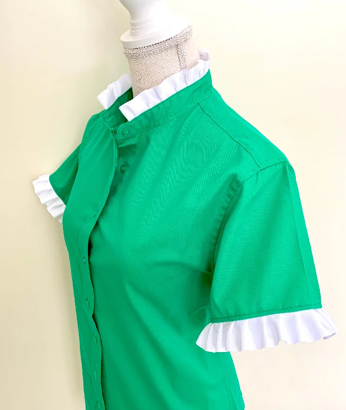 SALE M ONLY Jane Green Short Sleeve Ruffle Shirt (J05)  **FINAL SALE** Cozy Women's Sherpa - lined