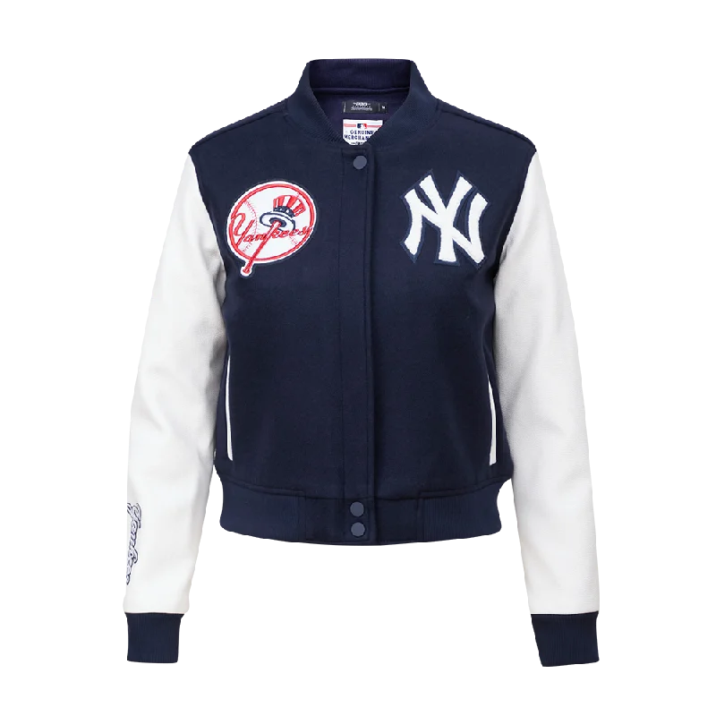 MLB NEW YORK YANKEES CLASSIC WOOL WOMEN'S VARSITY JACKET (MIDNIGHT NAVY/WHITE) Elegant Women's Formal MLB NEW YORK YANKEES CLASSIC WOOL WOMEN'S VARSITY JACKET (MIDNIGHT NAVY/WHITE) Elegant Women's Formal