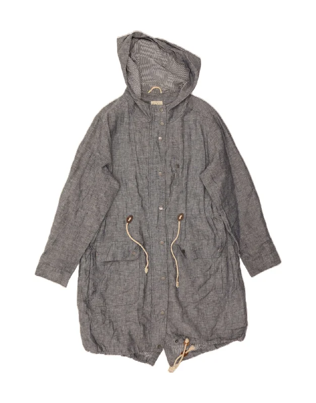 WHITE STUFF Womens Hooded Overcoat UK 18 XL Grey Linen Dapper Women's 1920S