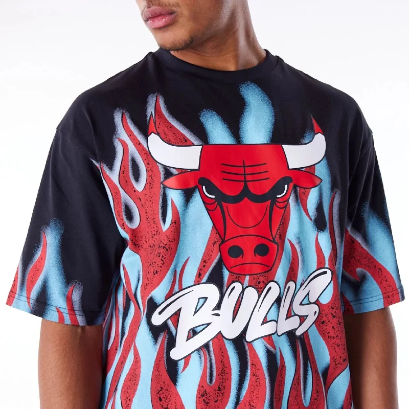 Chicago Bulls NBA Flame Black Oversized T-Shirt Feminine Women's Soft 