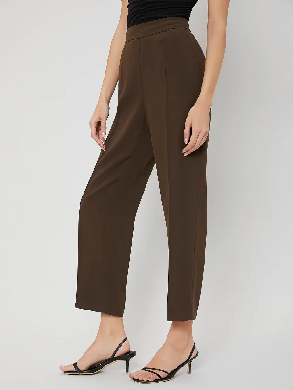 Elegant Plain Zipper High Waist Cropped Women Pants