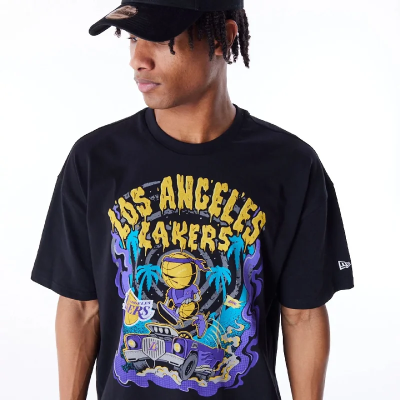 LA Lakers Graphic Black Drop Shoulder T-Shirt Tough Women's Military - inspired
