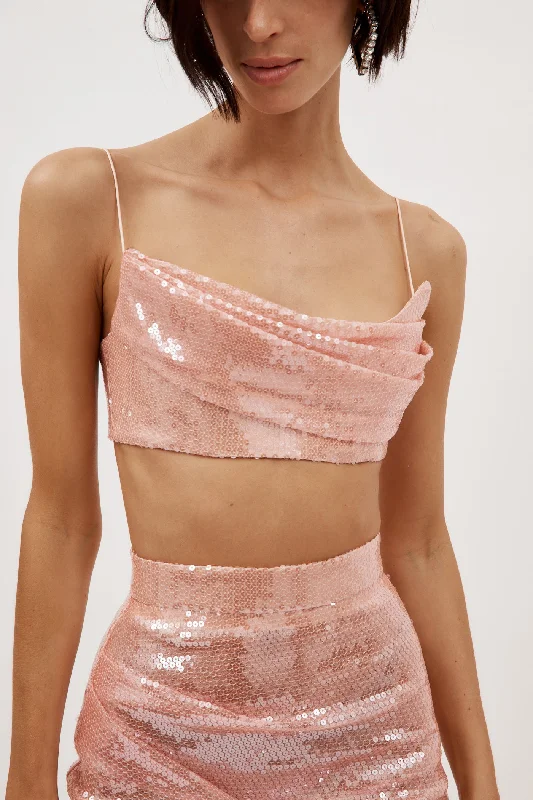 Sequin Drape Peach Crop Top Cool Women's Skate
