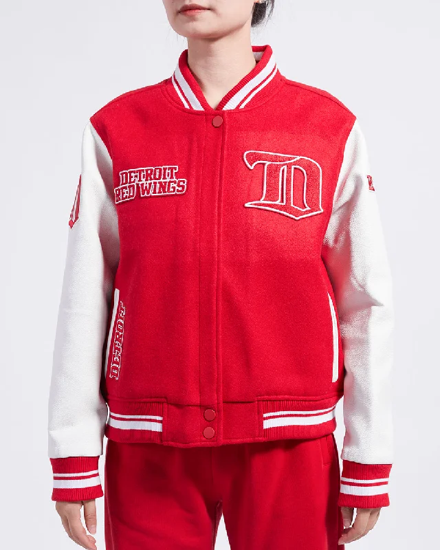 NHL DETROIT RED WINGS RETRO CLASSIC WOMEN'S RIB WOOL VARSITY JACKET (RED/WHITE) Compression NHL DETROIT RED WINGS RETRO CLASSIC WOMEN'S RIB WOOL VARSITY JACKET (RED/WHITE) Compression
