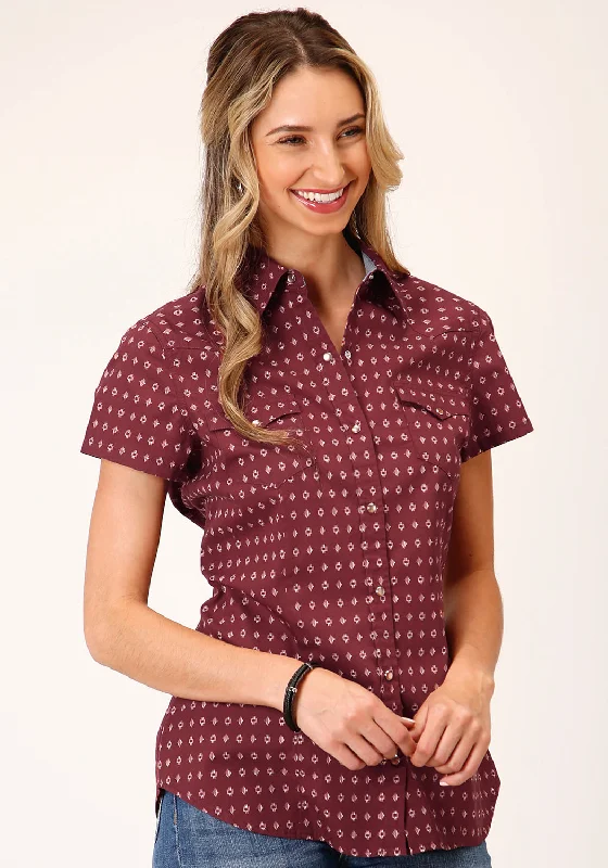 Roper Womens Texture Diamond Red 100% Cotton S/S Shirt Confident Women's High - fashion Roper Womens Texture Diamond Red 100% Cotton S/S Shirt Confident Women's High - fashion