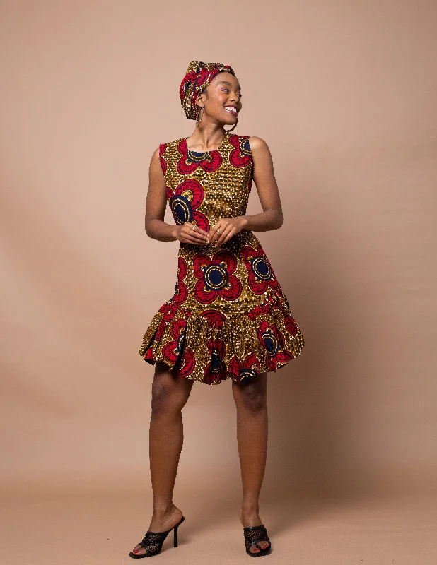 Dorothy Ankara Midi Dress | Red and Gold African Print Sporty Women's Athleisure 