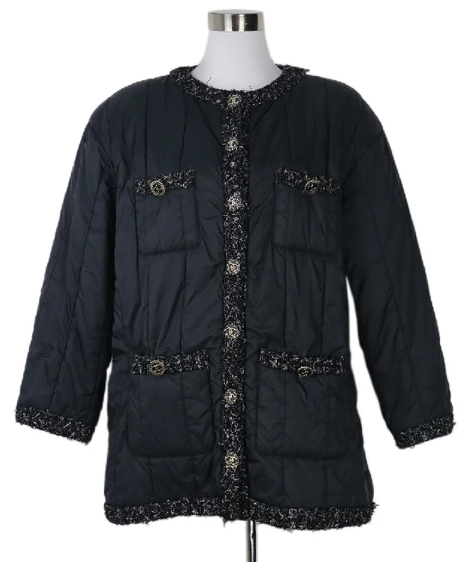 Chanel Black Nylon Tweed Jacket sz 12 Disco