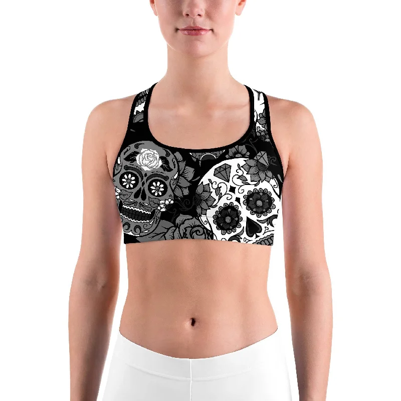 Black & White Sugar Skull Sports Bra