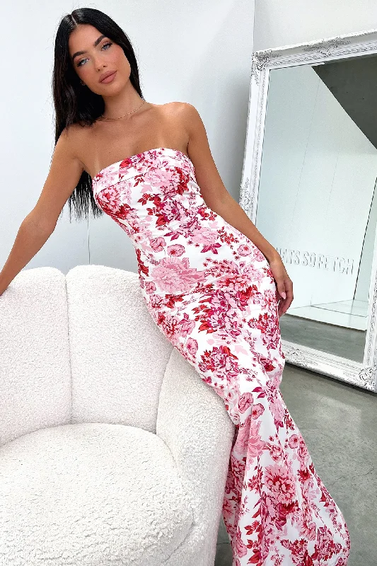 Charms Strapless Maxi Dress - Pink Floral Feminine Women's Soft 