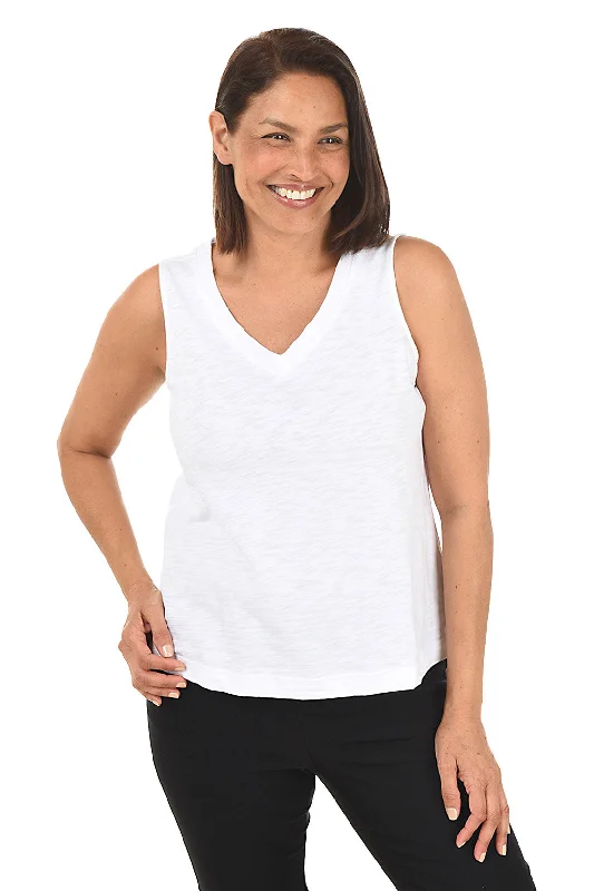 Solid Slub-Knit V-Neck Tank