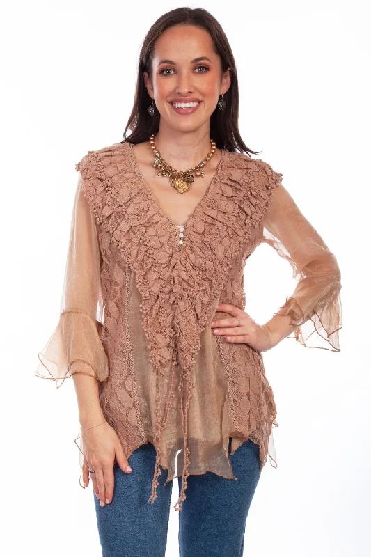 Scully Womens Natural Cotton Blend Double Ruffle S/S Blouse Stylish Women's Tropical Scully Womens Natural Cotton Blend Double Ruffle S/S Blouse Stylish Women's Tropical