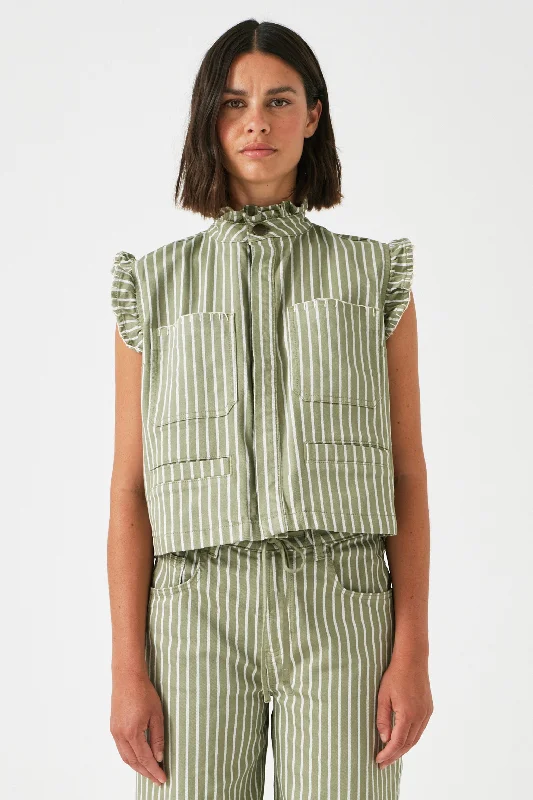 Pablo Vest in Vintage Moss Wide Stripe Elegant Women's 